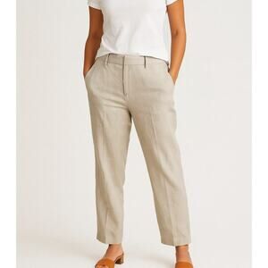 Talbots pants Irish Linen tan straight leg breathable SZ 12 POCKETS zip up